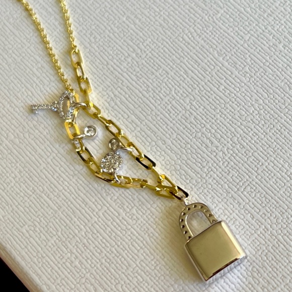 🔥SALE! Meira T Lock Key Diamond Chunky Chain Charm Necklace - Picture 3 of 7